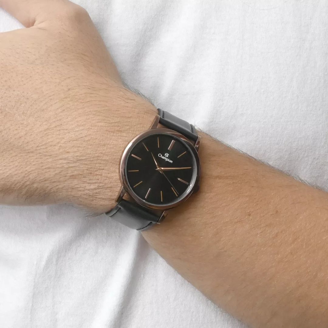 Relógio Champion com Pulseira de Couro caixa marrom Qtz
