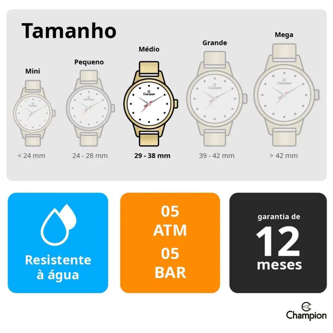 Relogio Feminino Champion Dourado Fundo Azul CN25172F