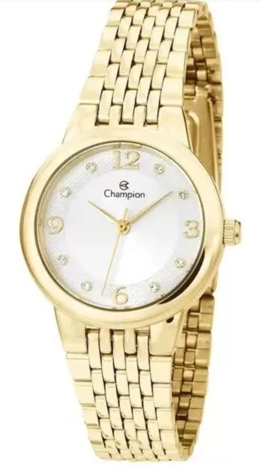 Relógio Champion Feminino Dourado Fundo Branco + Semi Joia QTZ
