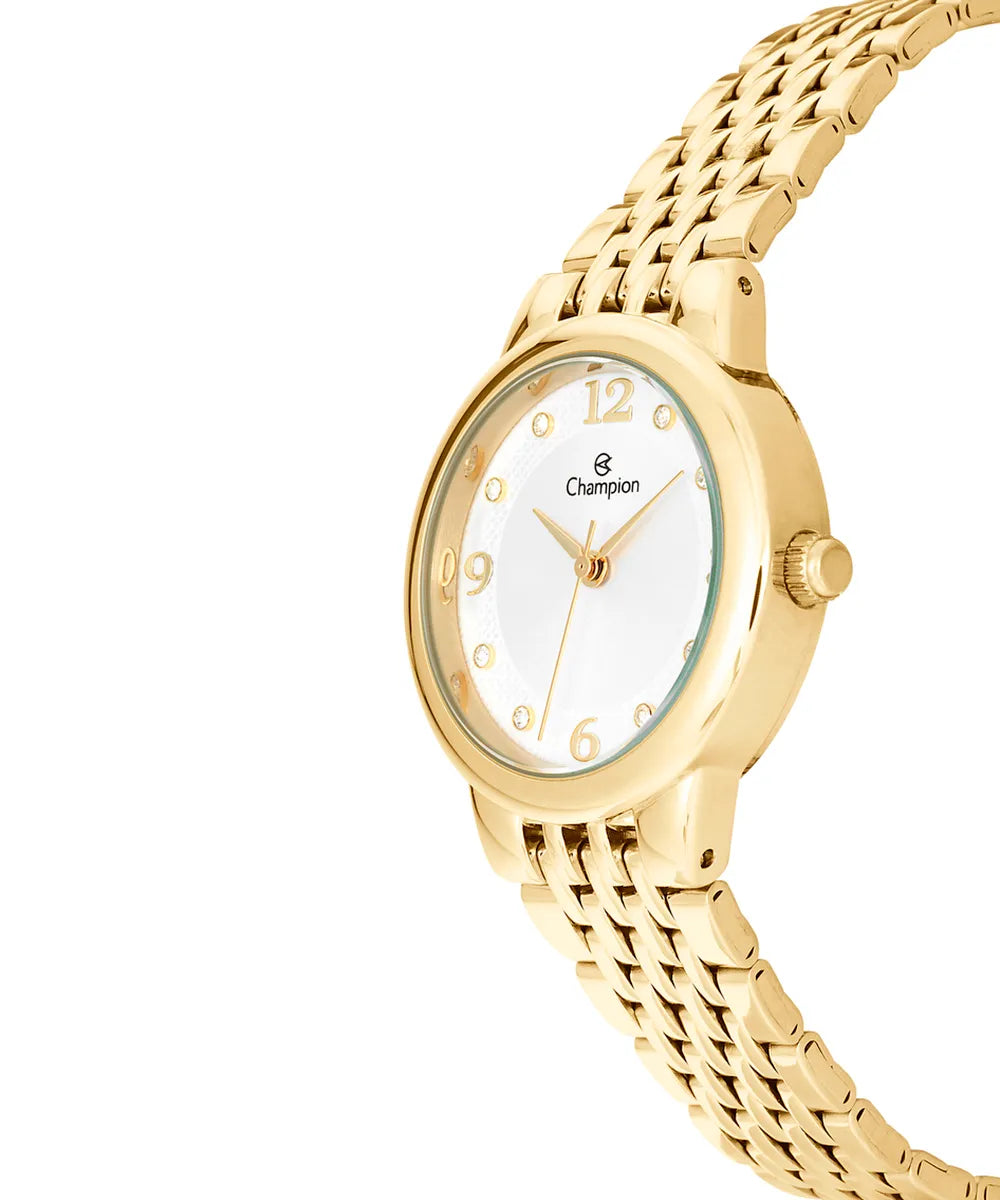 Relógio Champion Feminino Dourado Fundo Branco + Semi Joia QTZ