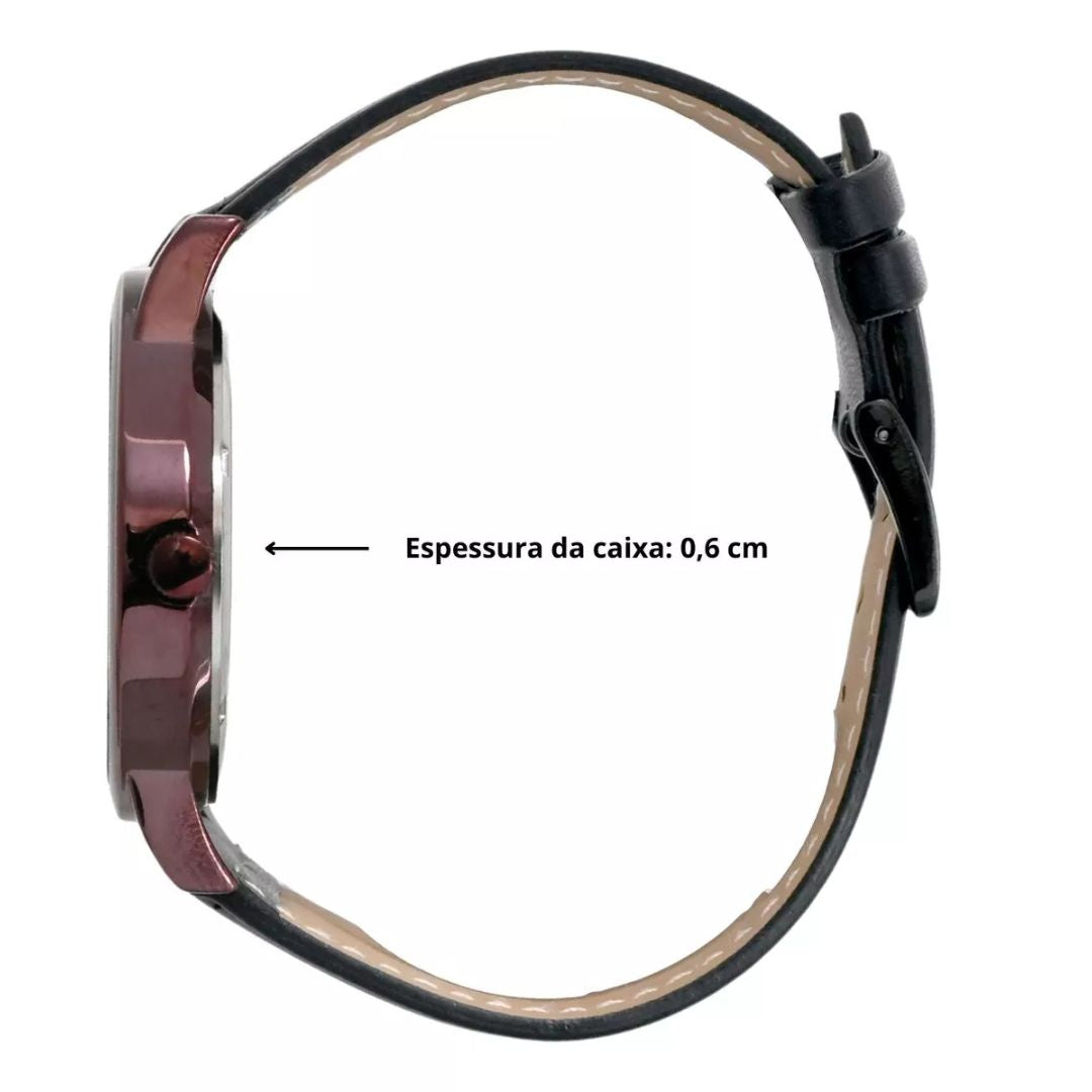 Relógio Champion com Pulseira de Couro caixa marrom Qtz