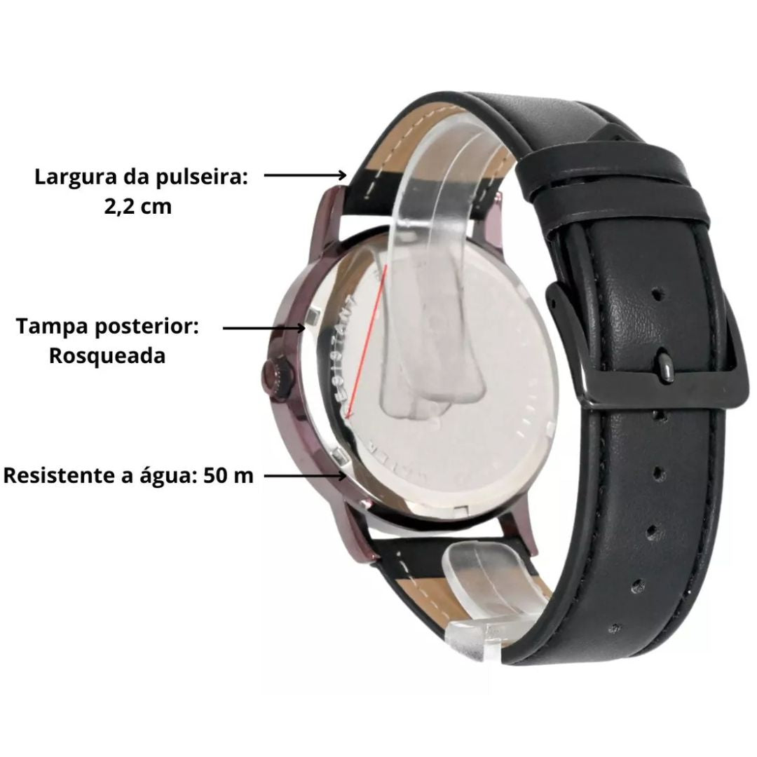 Relógio Champion com Pulseira de Couro caixa marrom Qtz
