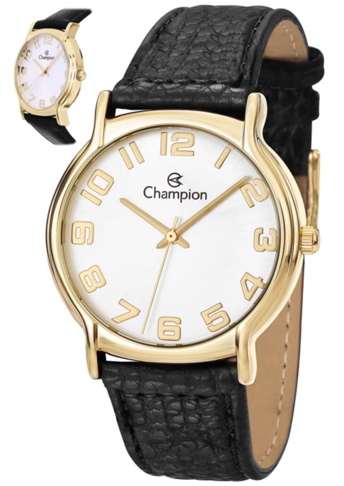 Relógio Champion Masculino Dourado Pulseira Couro QTZ