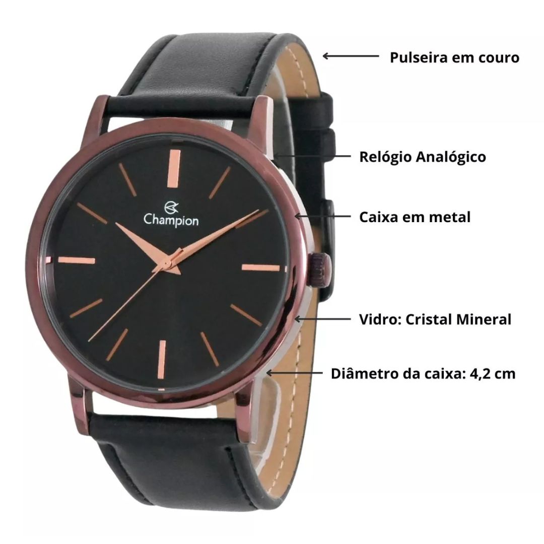 Relógio Champion com Pulseira de Couro caixa marrom Qtz
