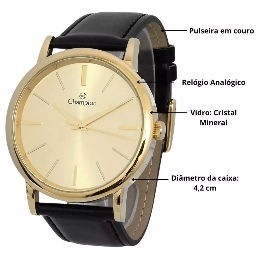 Relógio Pulso Masculino Champion Pulseira Couro Analogico