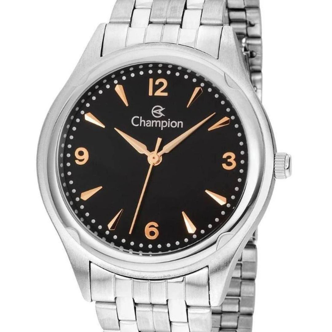 Relógio Masculino Prata Champion Fundo Preto Quartz CN20462T