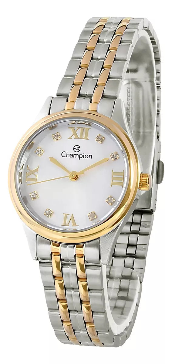 Relógio Champion Feminino Misto Fundo Branco + Semi Joia QTZ