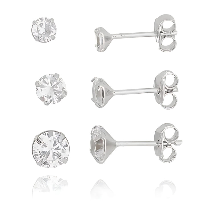 Kit Trio Brinco Prata 925 Ponto De Luz com garra