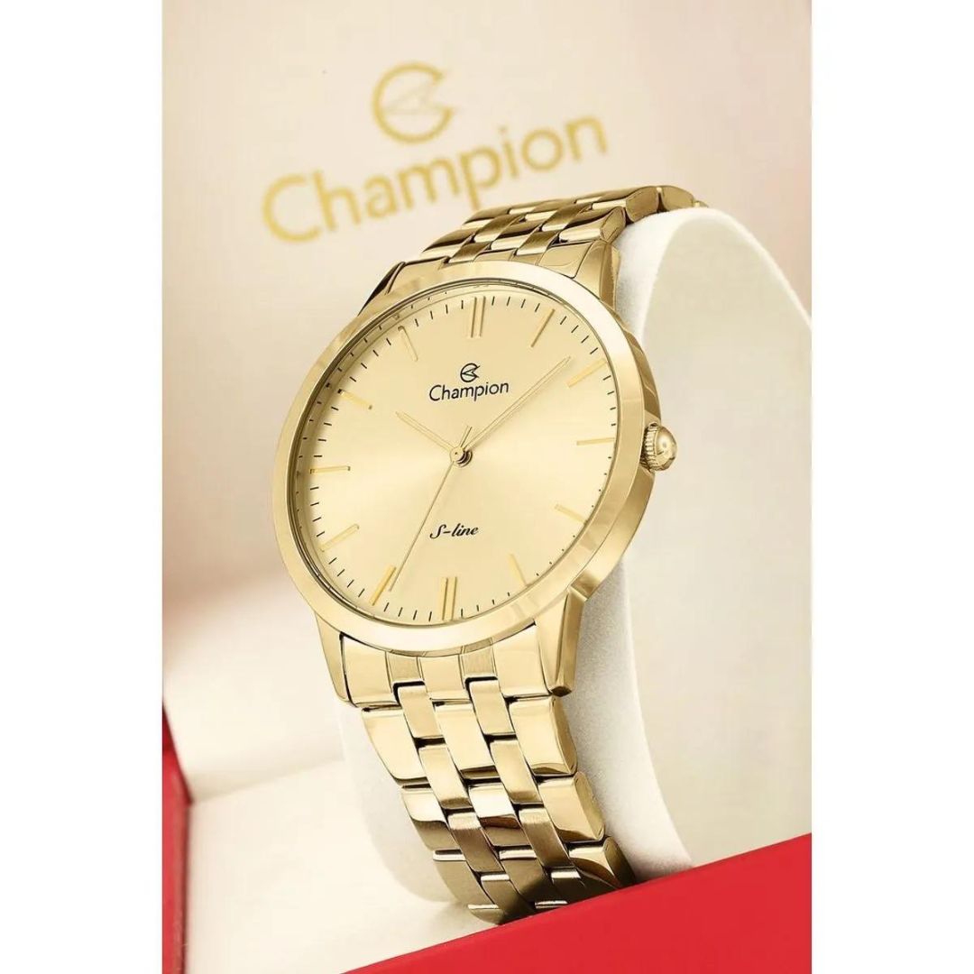 Relógios Masculino Dourado S-Line Champion, Qtz , Fundo Dourado