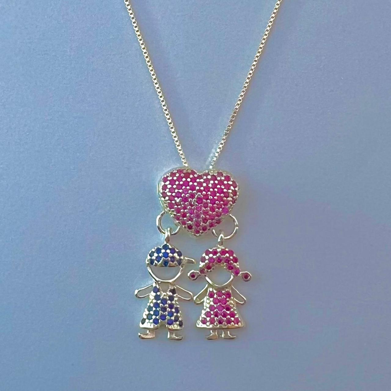 Gargantilha canga coração Menino(a) em zircônia Azul e Rosa, prata 925