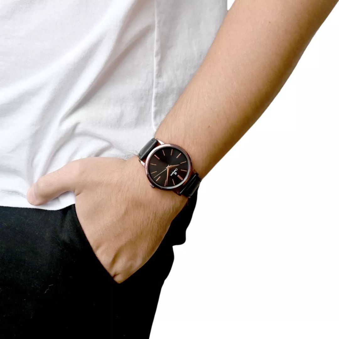 Relógio Champion com Pulseira de Couro caixa marrom Qtz
