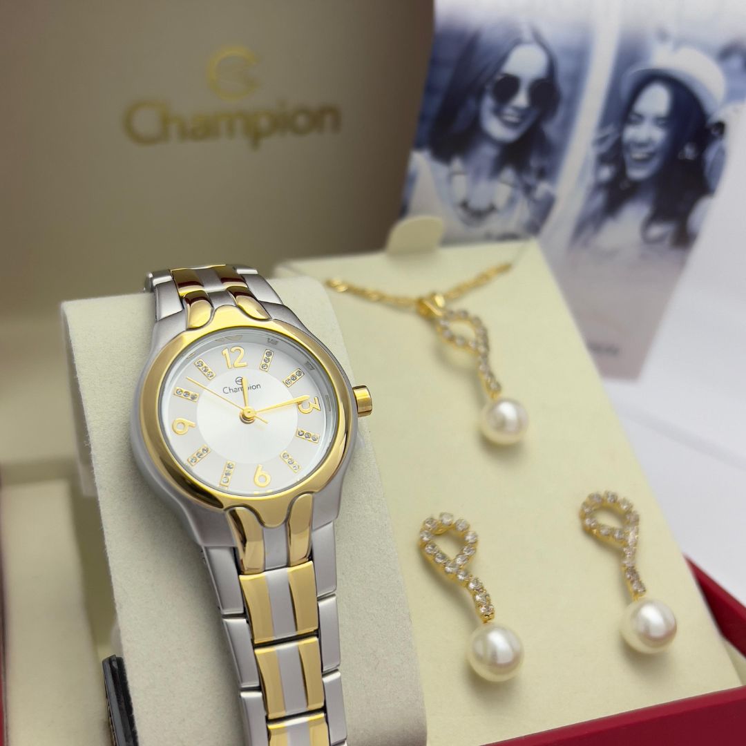 Relógio Champion Analógico Feminino Pequeno qtz Ch24884C Kit Com Semijoia