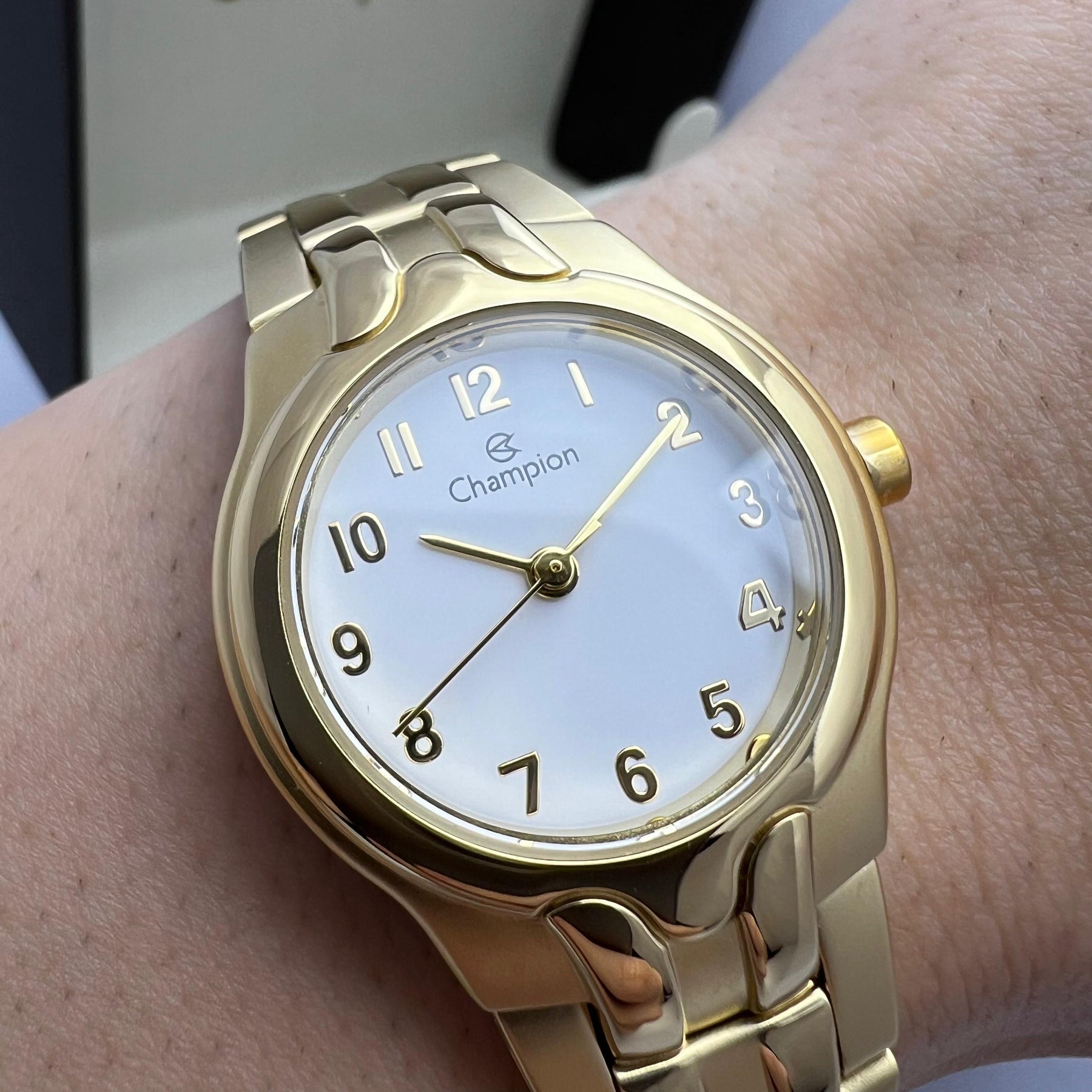 Relógio Champion Feminino Dourado Fundo Branco + Semi Joia QTZ