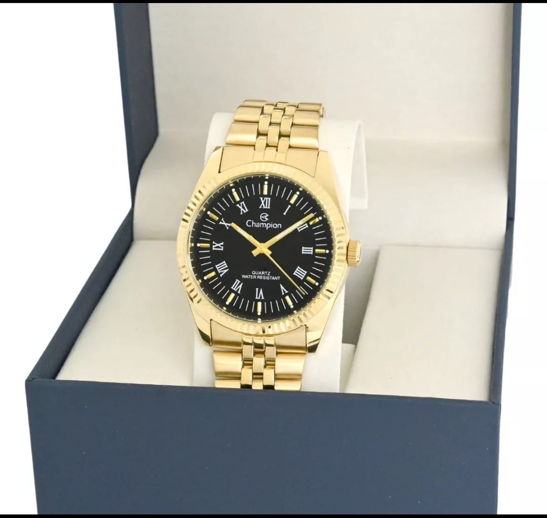 Relógio pulso Champion prova d'agua dourado cor da correia dourado mostrador preto