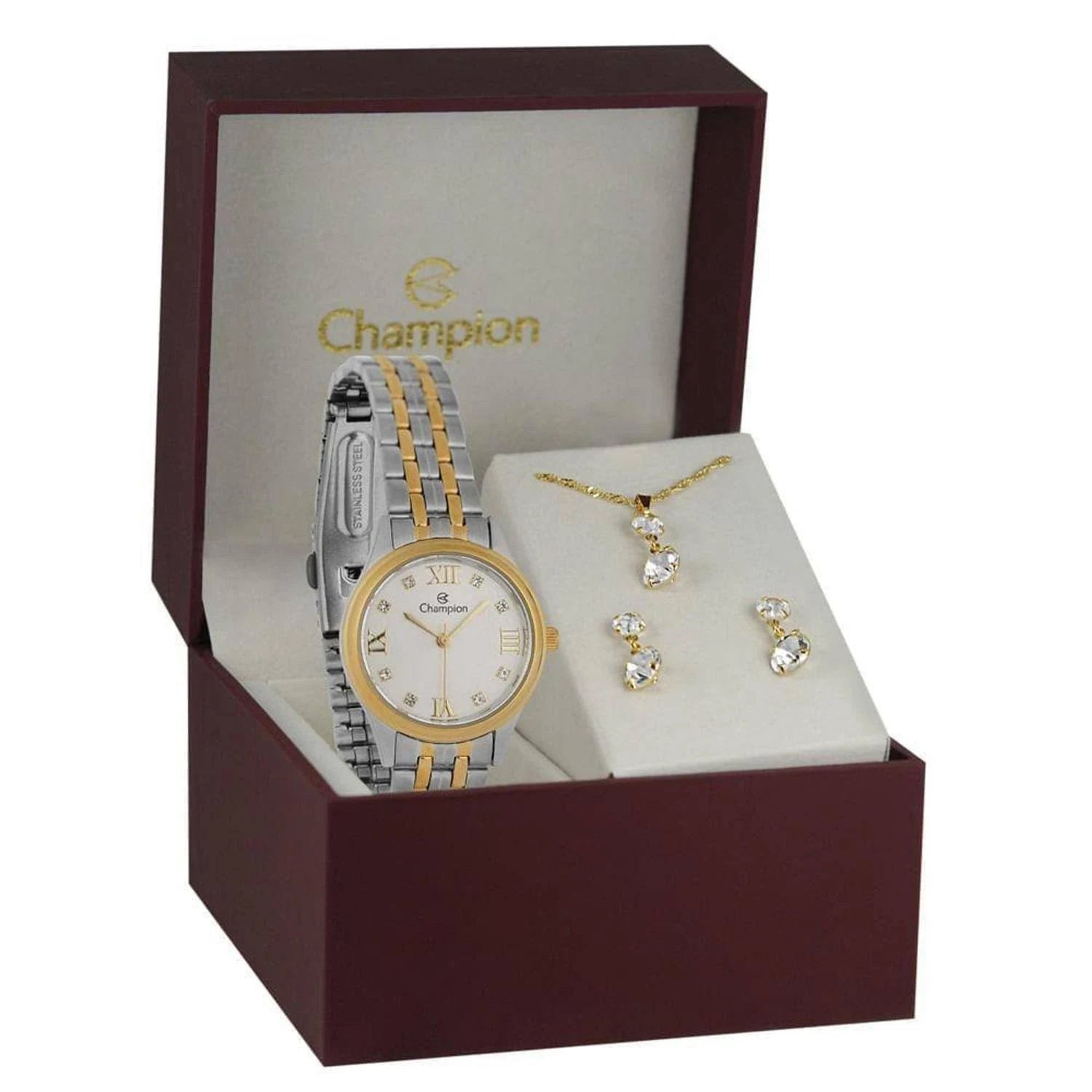 Relógio Champion Feminino Misto Fundo Branco + Semi Joia QTZ