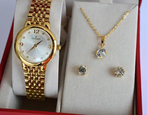 Relógio Champion Feminino Dourado  Fundo Branco  + Semi Joia QTZ