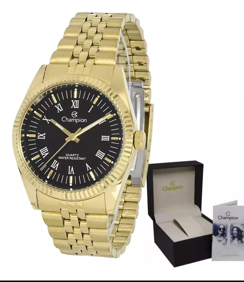 Relógio pulso Champion prova d'agua dourado cor da correia dourado  mostrador preto