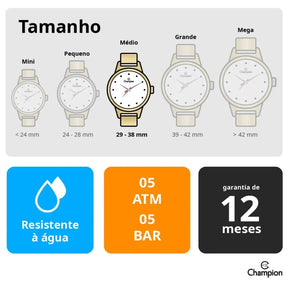Relogio Feminino Champion Dourado Fundo Azul CN25172F