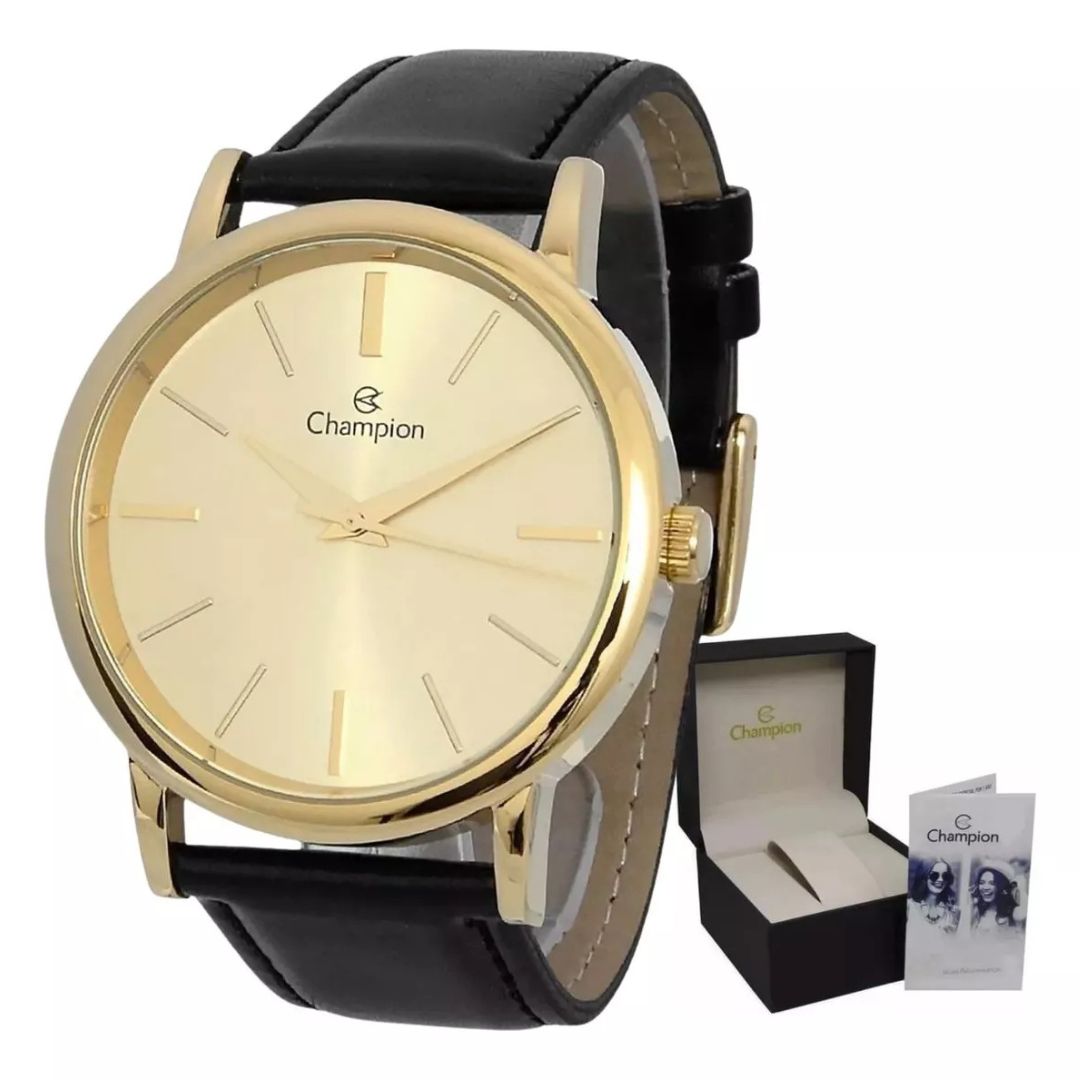 Relógio Pulso Masculino Champion Pulseira Couro Analogico
