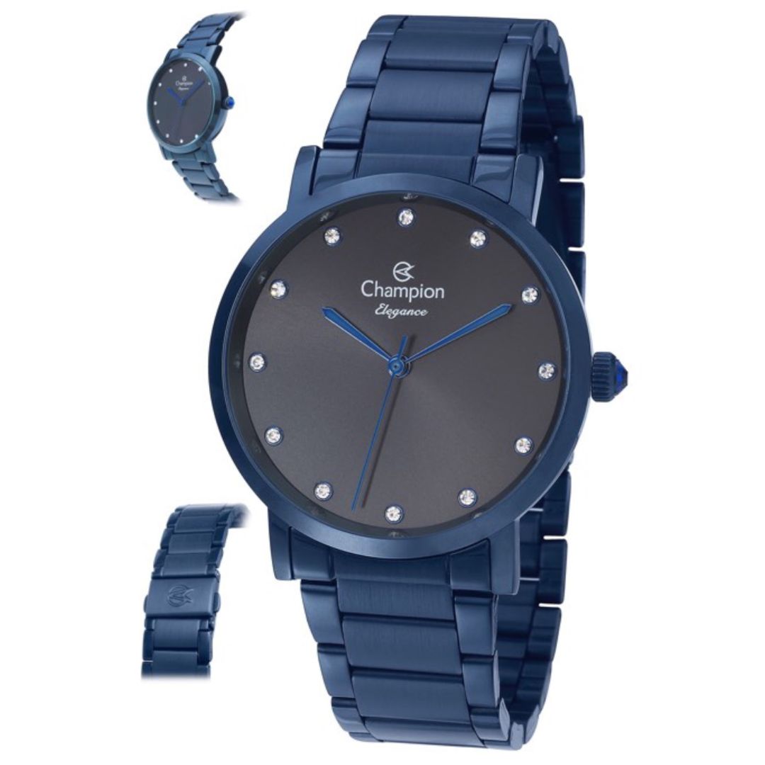 Relógio Champion Feminino Azul  Elegance Luxo  QTZ