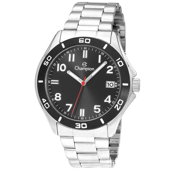 Relógio masculino analógico com calendário em aço inox caixa 45mm aro preto fundo preto Quartz