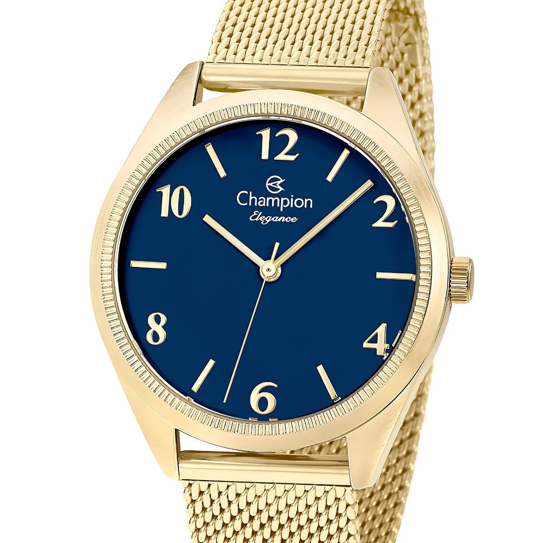 Relogio Feminino Champion Dourado Fundo Azul CN25172F