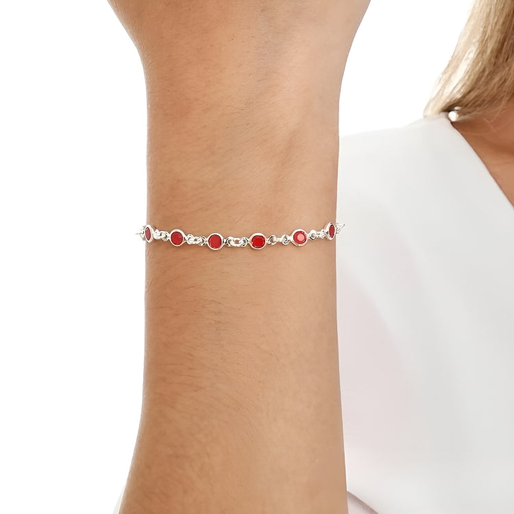 Pulseira feminina zircônia vermelha redonda em Prata 925 19cm