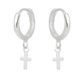 Brinco argola pendurada crucifixo liso 8mm x 4mm em Prata 925