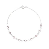 Pulseira feminina zircônias redondas rosa prata 925 19cm