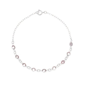 Pulseira feminina zircônias redondas rosa prata 925 19cm