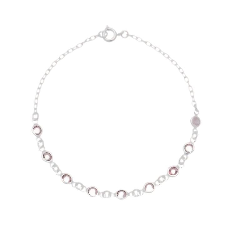 Pulseira feminina zircônias redondas rosa prata 925 19cm