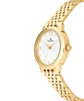 Relógio Champion Feminino Dourado  Fundo Branco  + Semi Joia QTZ