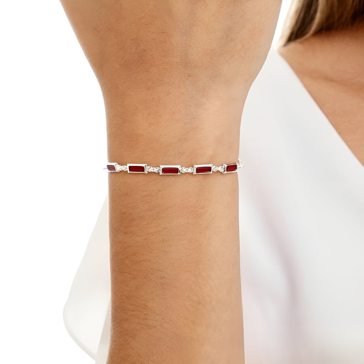 Pulseira feminina 6 retângulos zircônias rosa 19cm Prata 925