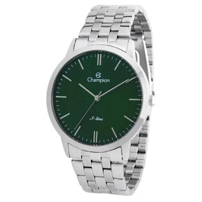 Relógio Champion S-Line Masculino Prata Redondo Fundo Verde Qtz