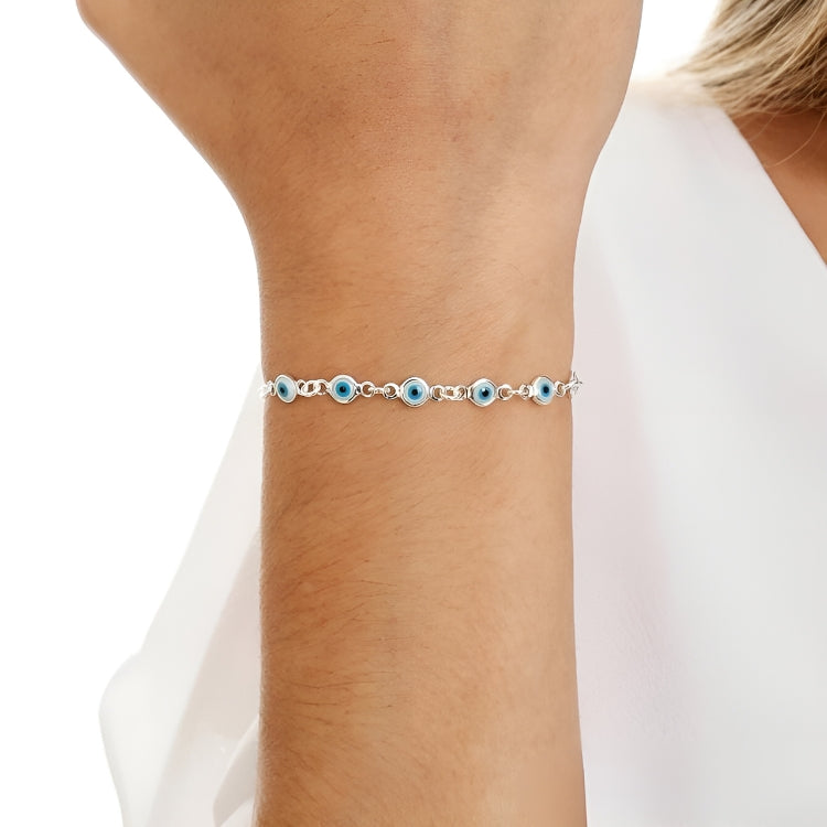 Pulseira olho grego delicado azul claro 19cm prata 925 resina azul