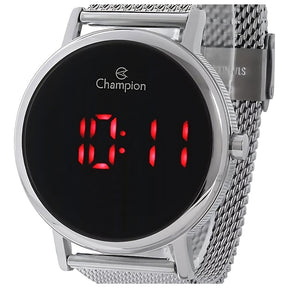 Relógio Digital LED Champion  A Prova D'água  Prata  Redondo Fundo Preto
