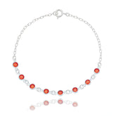 Pulseira feminina zircônia vermelha redonda em Prata 925 19cm