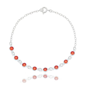 Pulseira feminina zircônia vermelha redonda em Prata 925 19cm