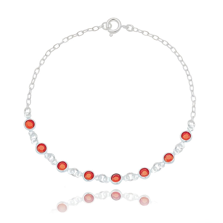 Pulseira feminina zircônia vermelha redonda em Prata 925 19cm