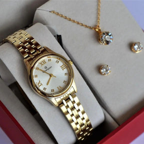 Relógio Champion CH24900W Dourado Com Semijóia Colar + Brinco