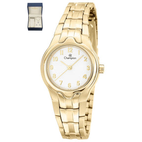 Relógio Champion Feminino Dourado  Fundo Branco  + Semi Joia QTZ