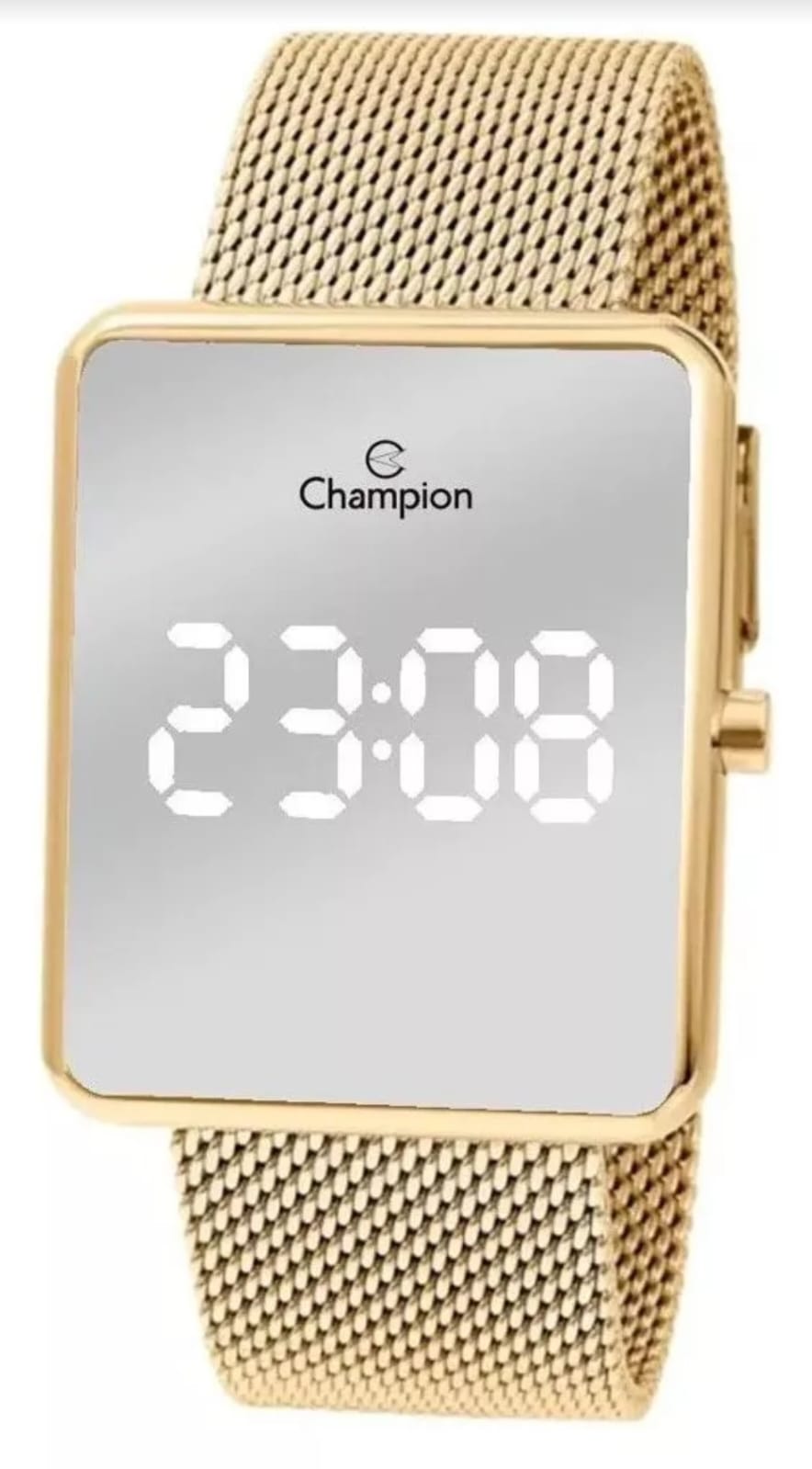 Relógio Digital LED Espelhado Feminino  Dourado Champion