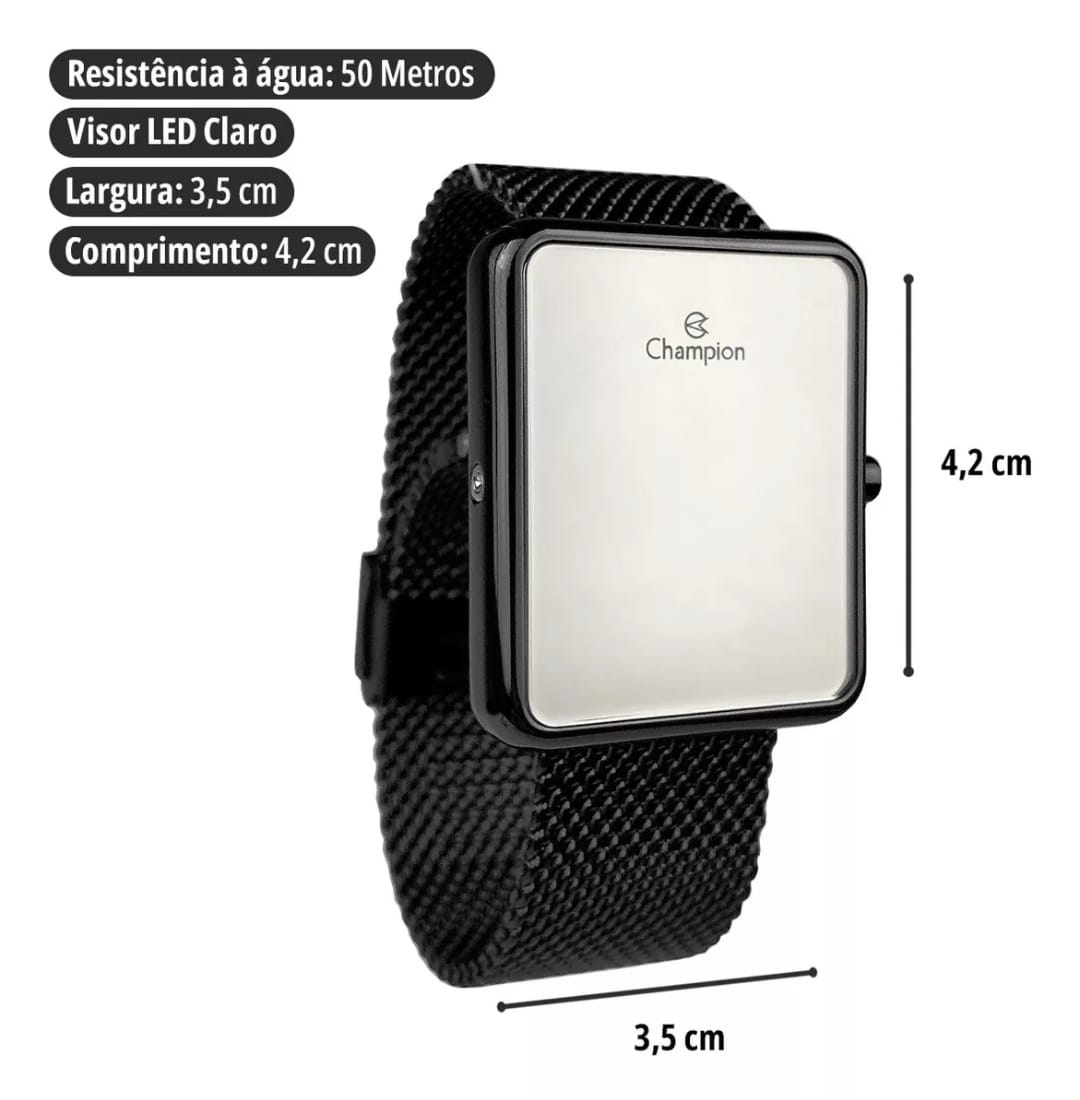 Relógio Digital LED Espelhado Champion Feminino  Preto QTZ