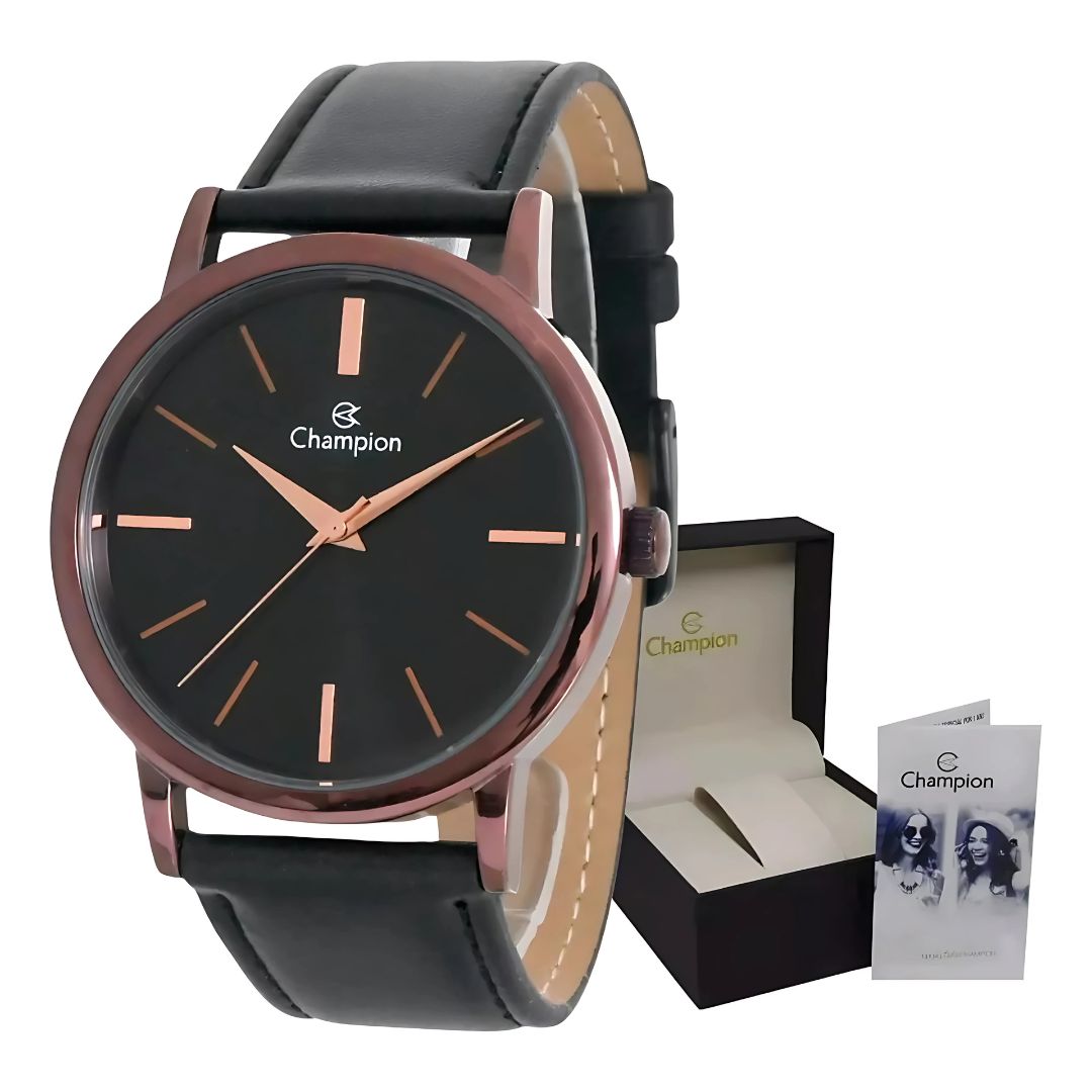 Relógio Champion com Pulseira de Couro caixa marrom Qtz