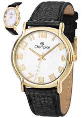 Relógio Champion Masculino Dourado Pulseira Couro QTZ
