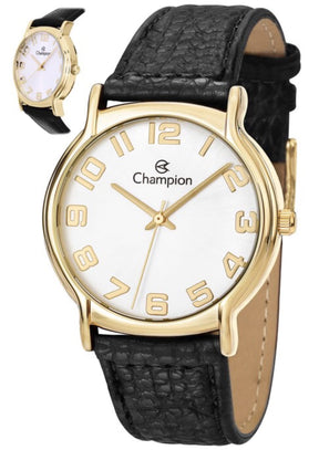 Relógio Champion Masculino Dourado Pulseira Couro QTZ