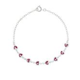 Pulseira feminina corações cereja 19cm Prata 925 zircônia cereja.