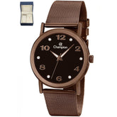 Relógio Champion Feminino cor chocolate  Qtz  Cn29034E com semi joias