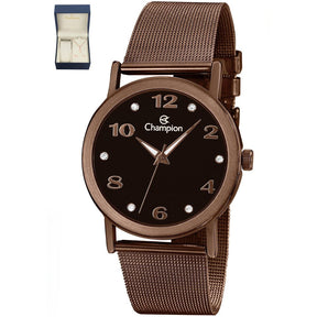 Relógio Champion Feminino cor chocolate  Qtz  Cn29034E com semi joias