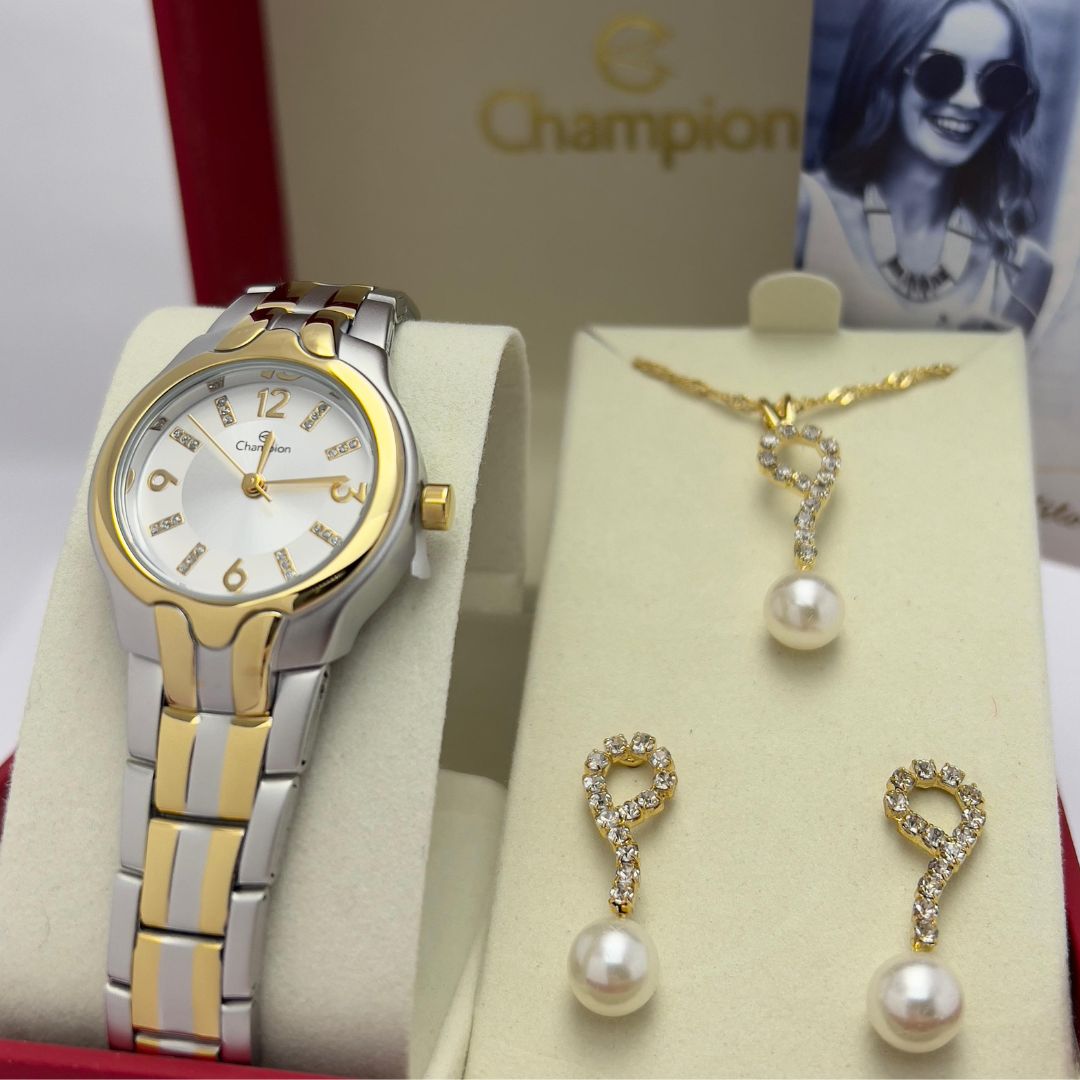 Relógio Champion Analógico Feminino Pequeno qtz Ch24884C Kit Com Semijoia